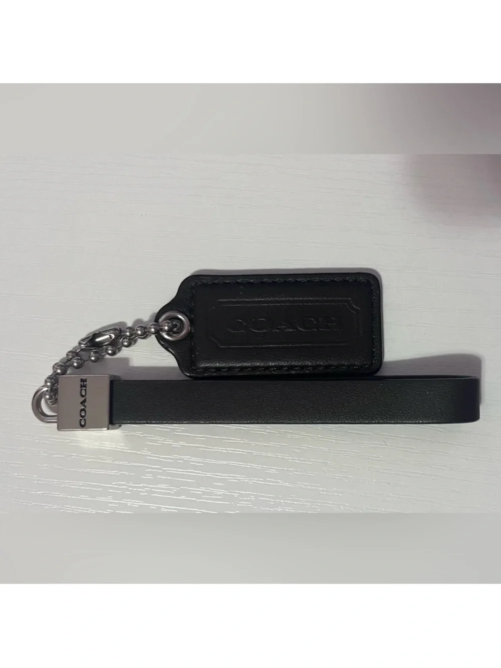 Coach Dark Brown Leather Bag Charm Keychain | Tag + Wrist Strap